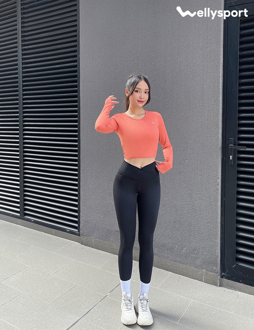 Áo Dài Tay Nữ Tập Gym, Yoga, Màu Cam Carrot, Welly Sport, Mã NDT04