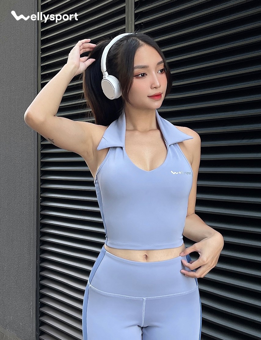 Set Đồ Tập Yoga, Gym Nữ Đùi Có Cổ, Màu Xanh Lam, Mã SDC01