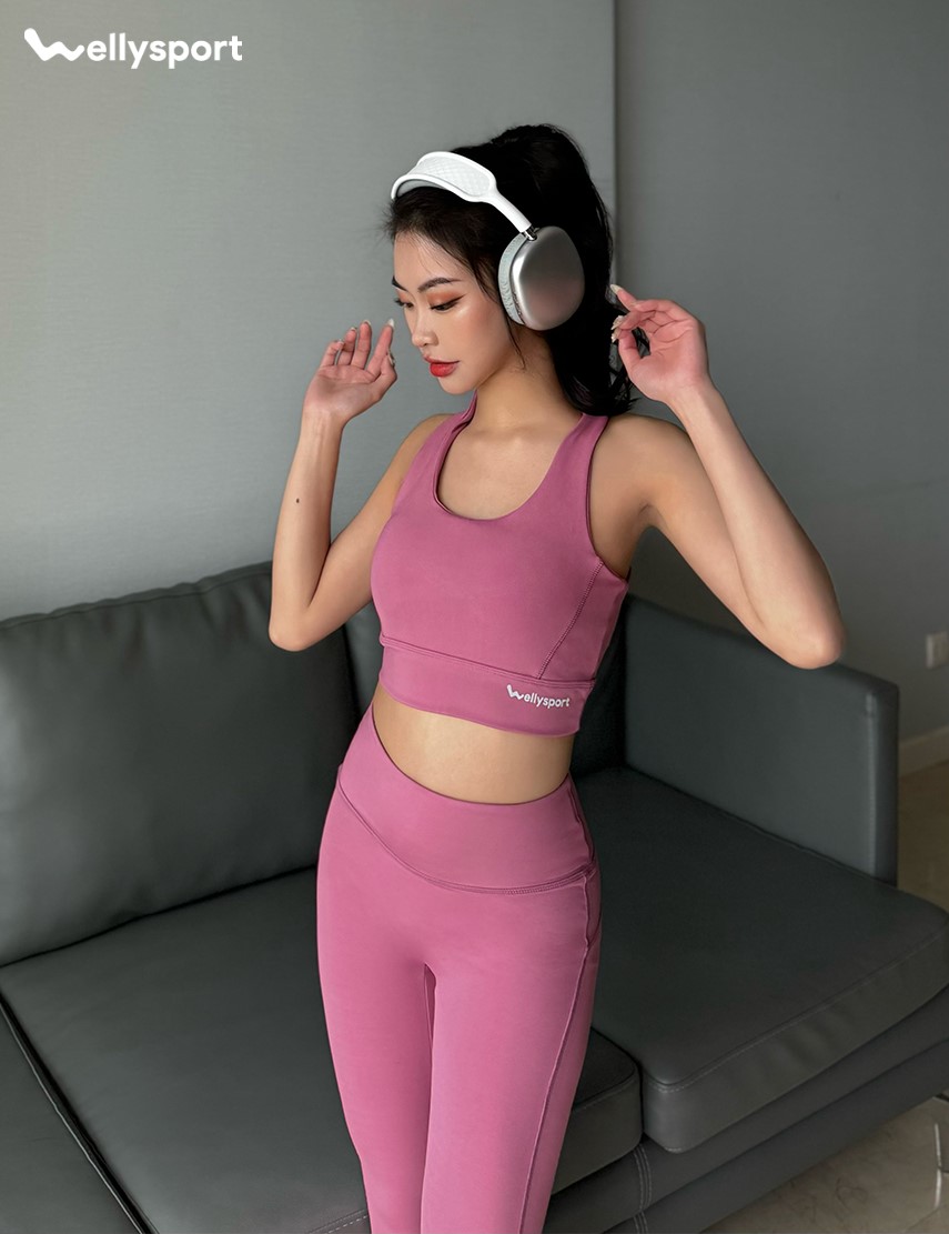 Set Đồ Tập Yoga, Gym Nữ,  Màu Hồng Đỗ, Welly Sport, Mã LCCH