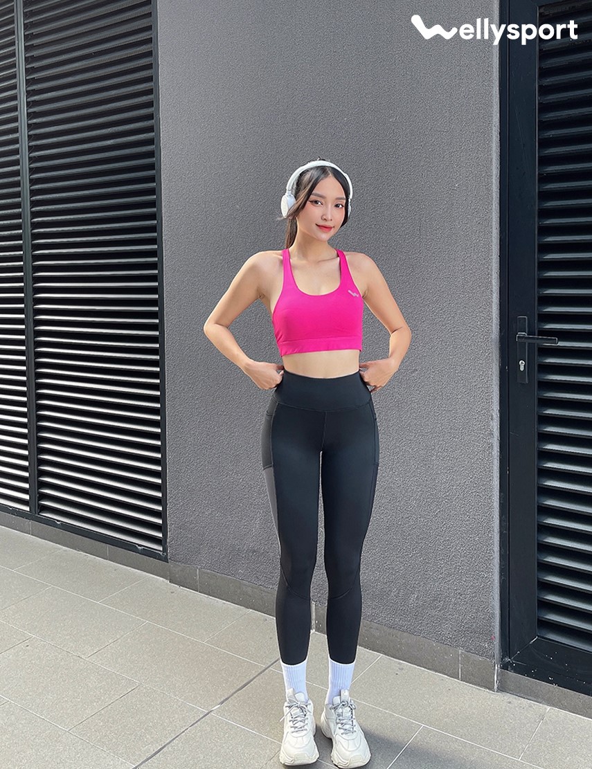 Quần Tập Gym, Yoga Legging Dài Nữ Phối Lưới, Màu Đen, Welly Sport, Mã QLD05