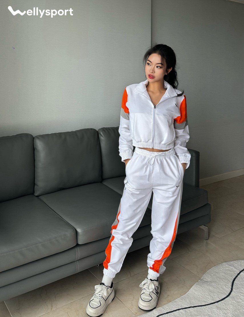Bộ Đồ Thể Thao Nữ Phối Màu, Màu Trắng, Welly Sport, Mã BDTTNT