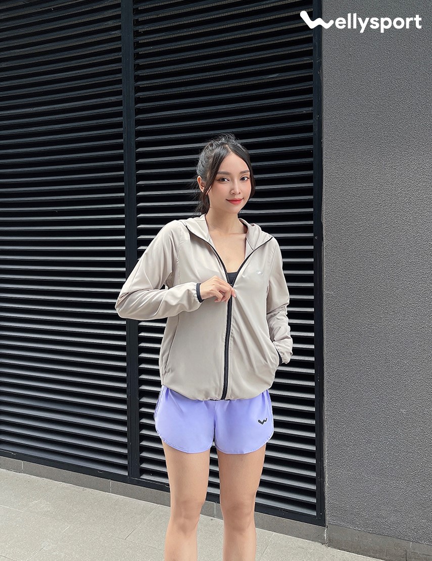 Áo Khoác Nữ Running Jacket Gió, Màu Be, Welly Sport, Mã AKN04