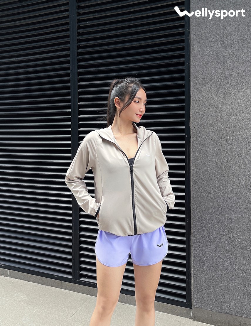 Áo Khoác Nữ Running Jacket Gió, Màu Be, Welly Sport, Mã AKN04