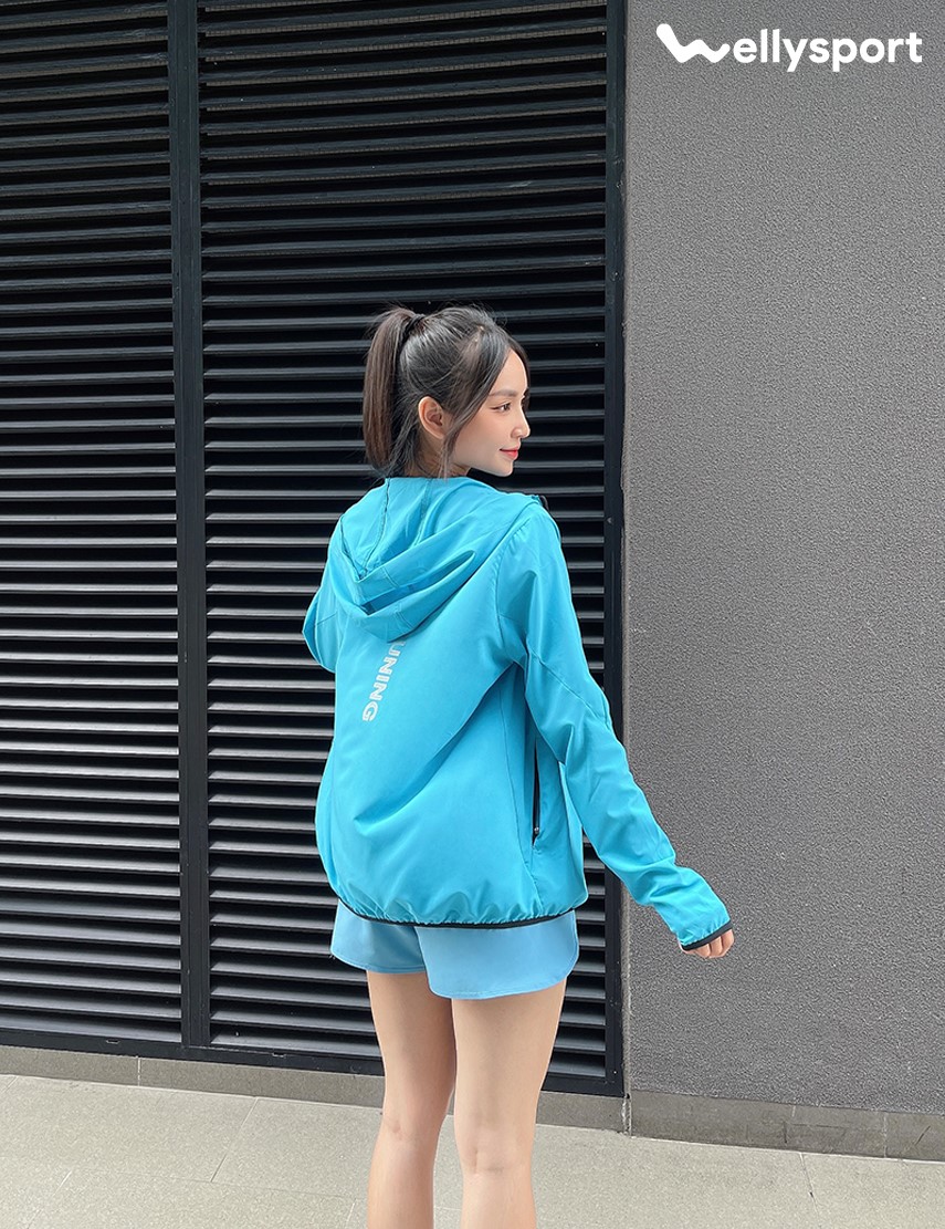 Áo Khoác Nữ Running Jacket Gió, Màu Xanh, Welly Sport, Mã AKN05