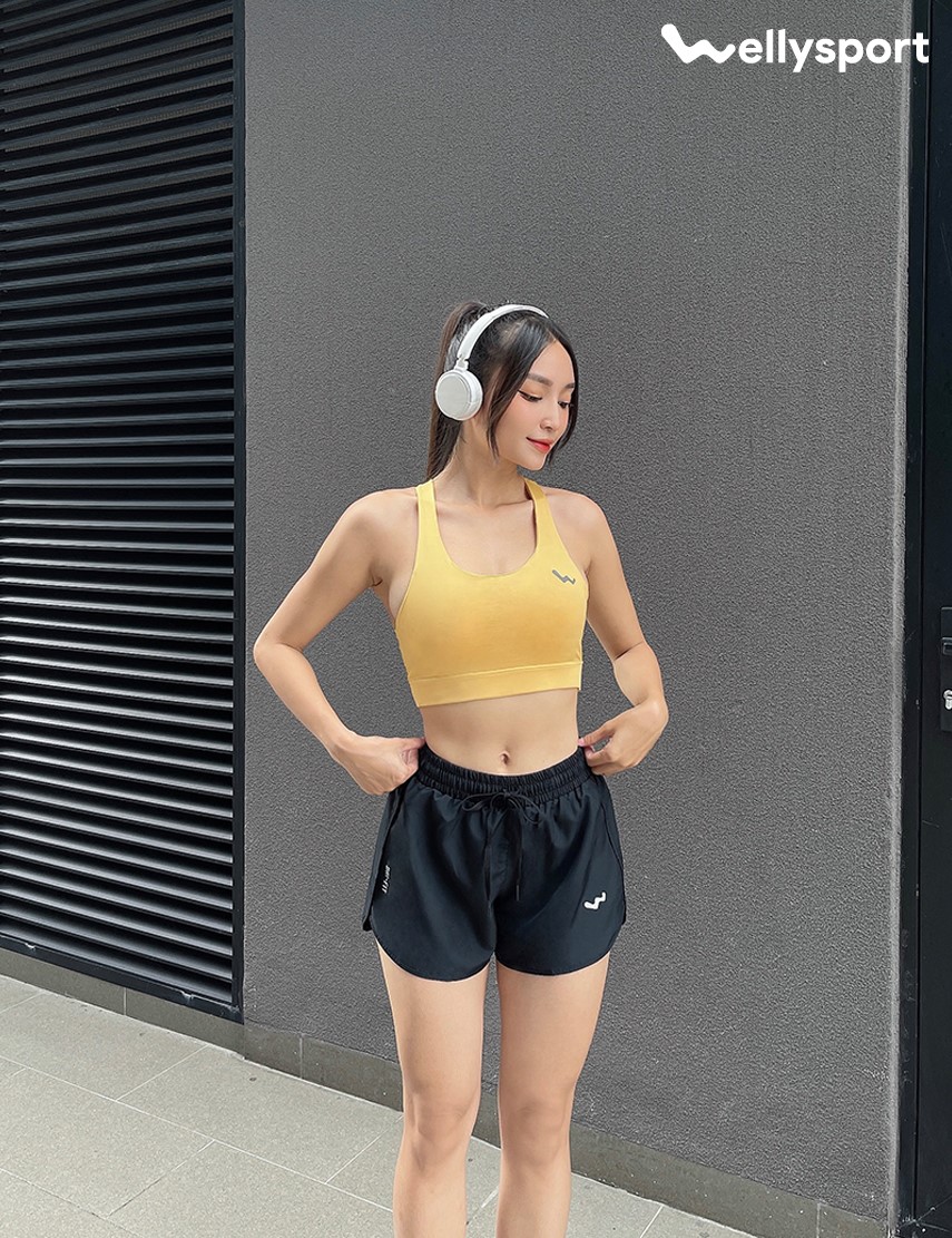 Áo Bra Tập Gym, Yoga Nữ, Màu Vàng Melon, Welly Sport, Mã AOBV