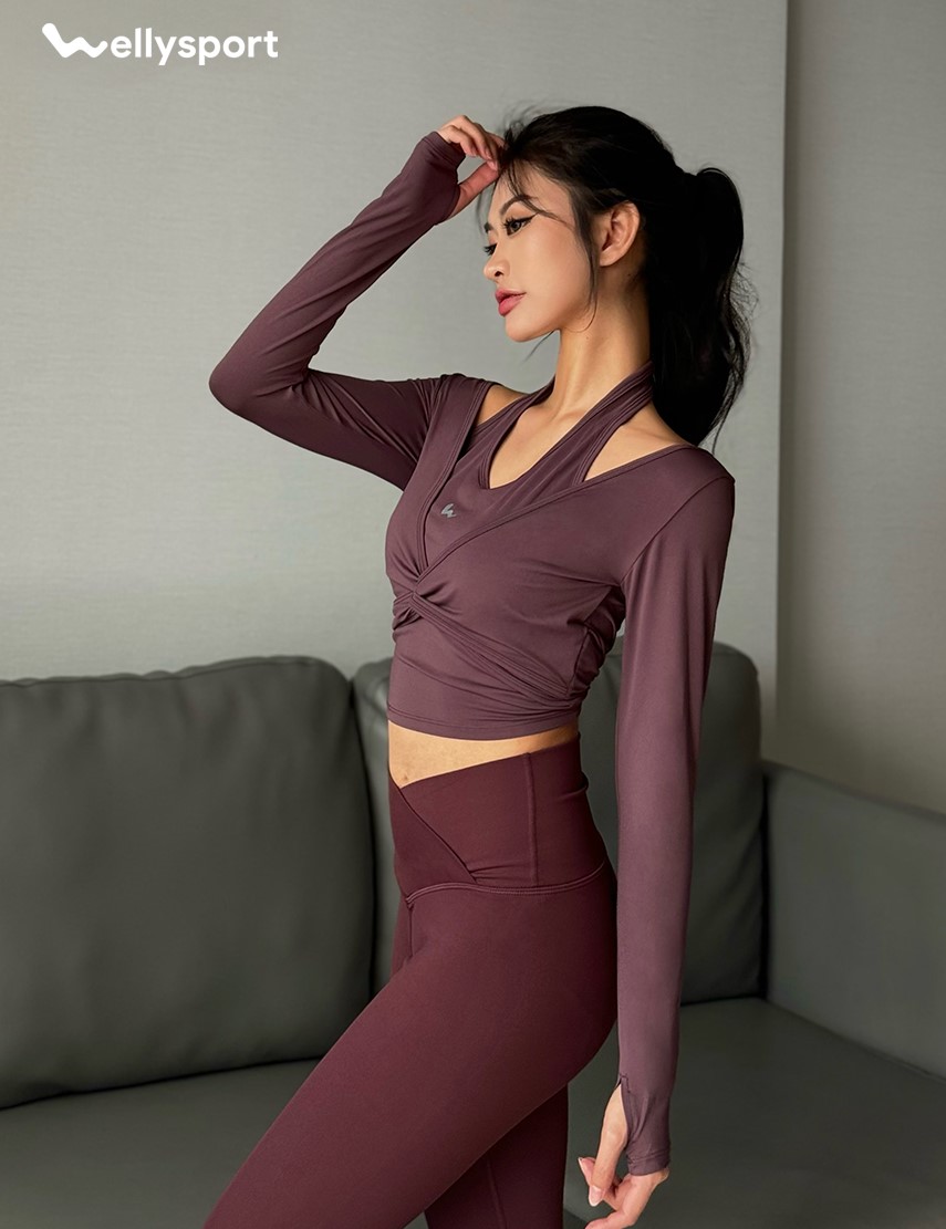 Áo Dài Tay Nữ Xoắn Eo, Màu Tím, Welly Sport, Mã NDT10