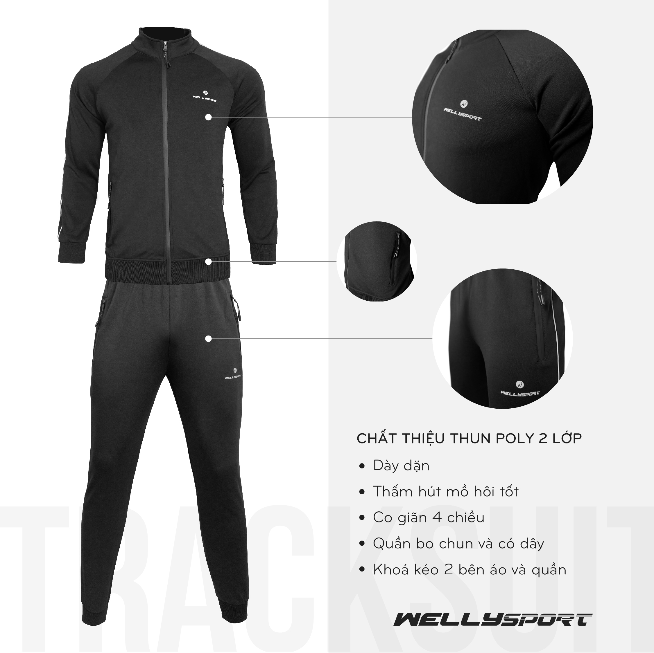 Bộ Đồ Thể Thao Nam, Welly Sport - Màu Đen, Mã BDN01