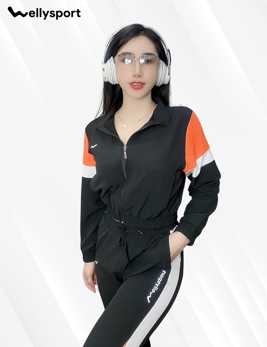 Bộ Đồ Thể Thao Nữ Phối Màu, Màu Đen, Welly Sport, Mã BDTTND