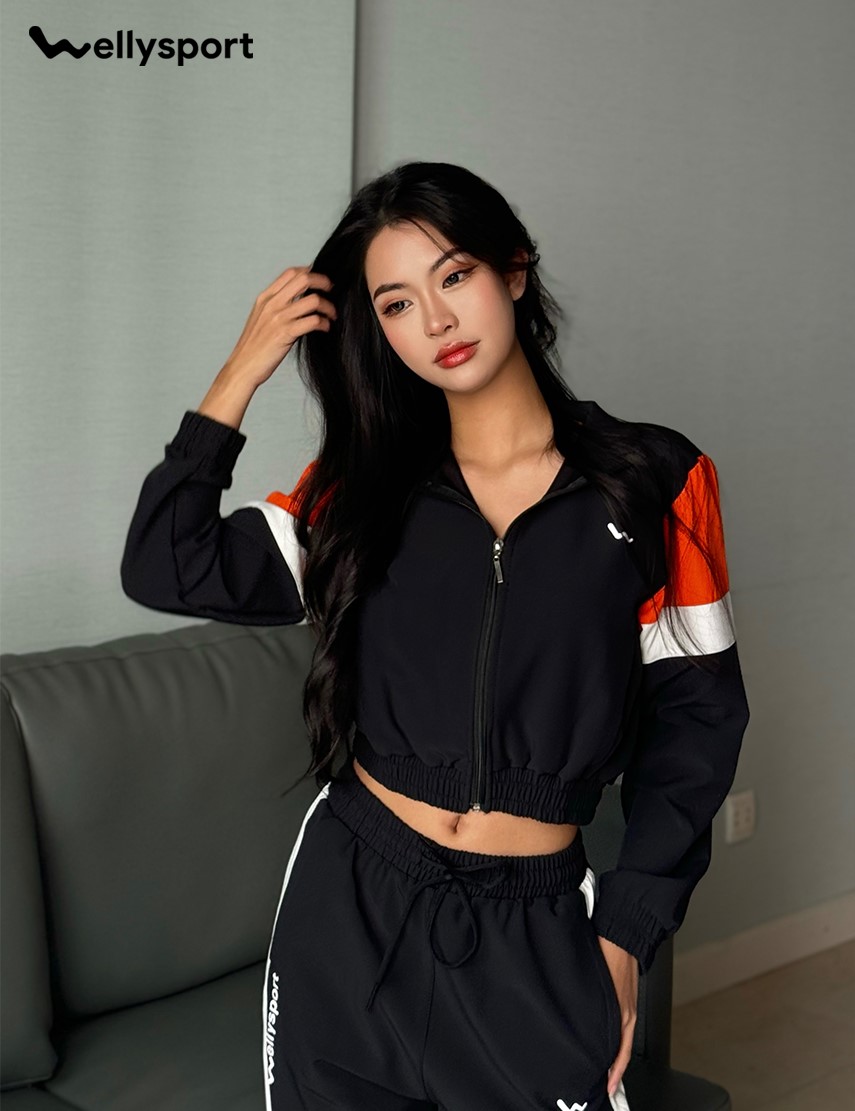 Bộ Đồ Thể Thao Nữ Phối Màu, Màu Đen, Welly Sport, Mã BDTTND