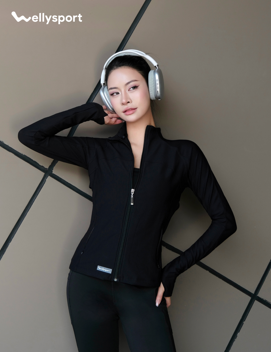 Áo Khoác Thun Gân, Màu Đen , Welly Sport, Mã ATGD