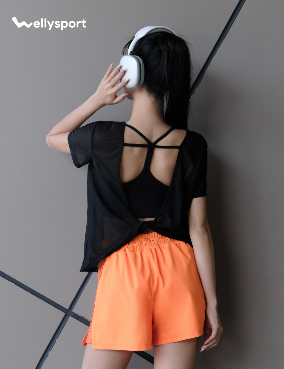 Áo Lưới Nữ Tập Gym, Yoga, Chạy Bộ, Màu Đen, Welly Sport, Mã ALMD