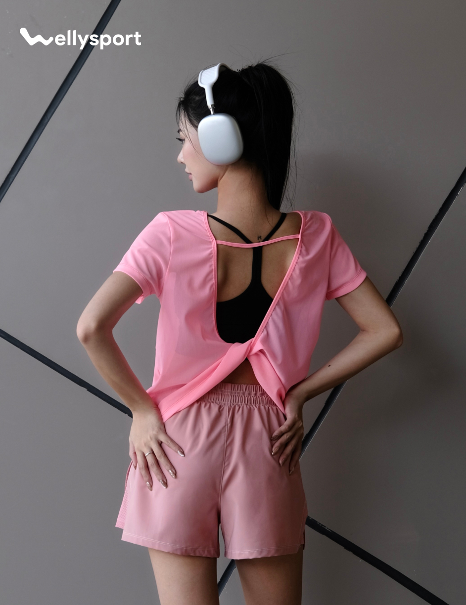 Áo Lưới Nữ Tập Gym, Yoga, Chạy Bộ, Màu Hồng, Welly Sport, Mã ALMH