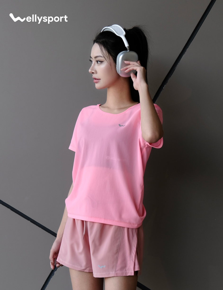Áo Lưới Nữ Tập Gym, Yoga, Chạy Bộ, Màu Hồng, Welly Sport, Mã ALMH