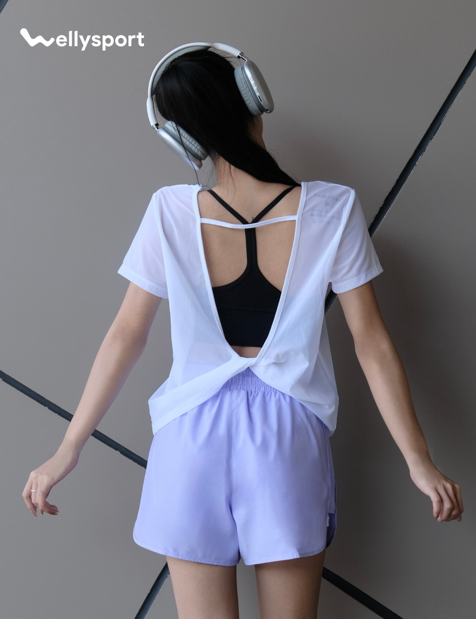 Áo Lưới Nữ Tập Gym, Yoga, Chạy Bộ, Màu Trắng New, Welly Sport, Mã ALMT