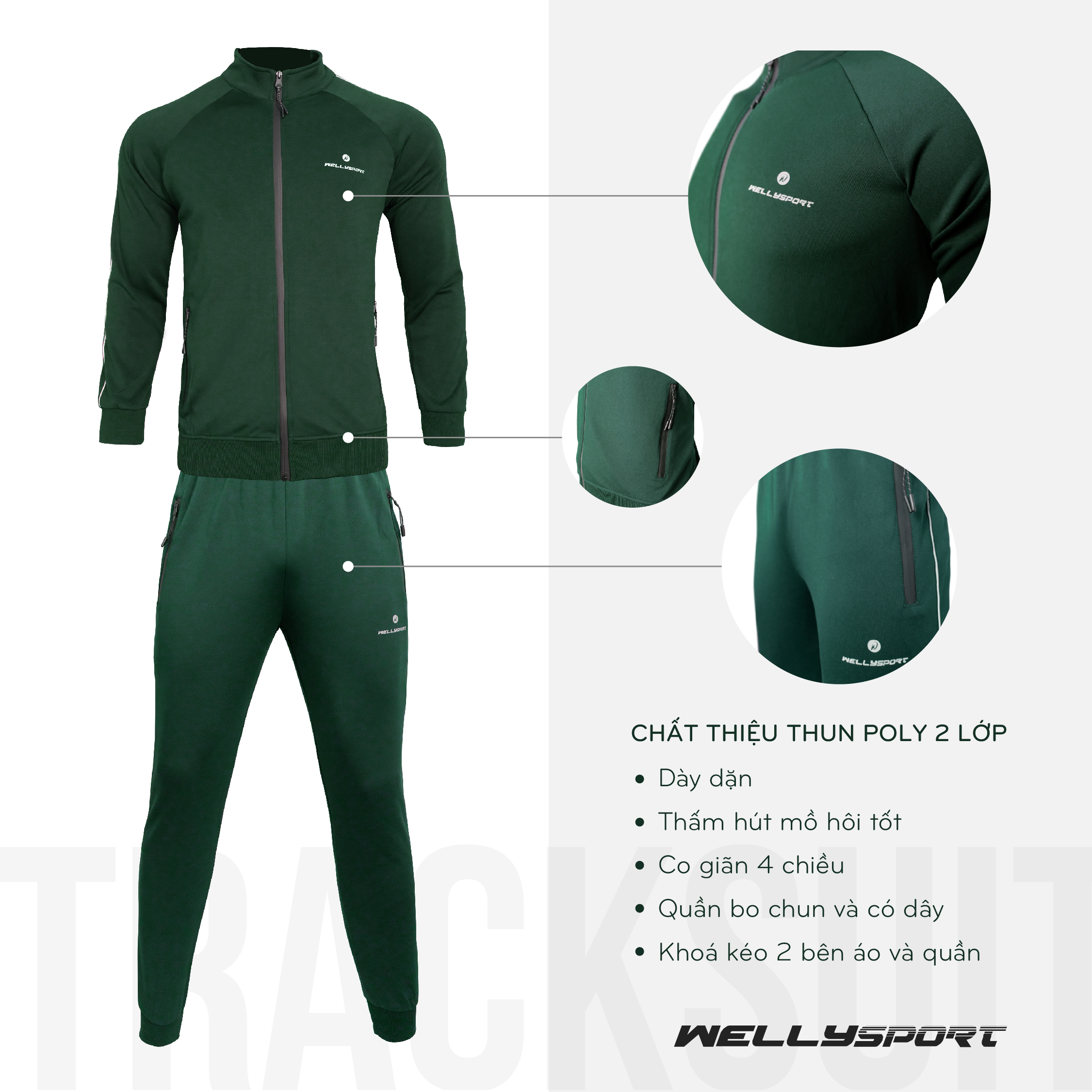 Bộ Đồ Thể Thao Nam, Welly Sport - Màu Xanh Lá, Mã BDN03
