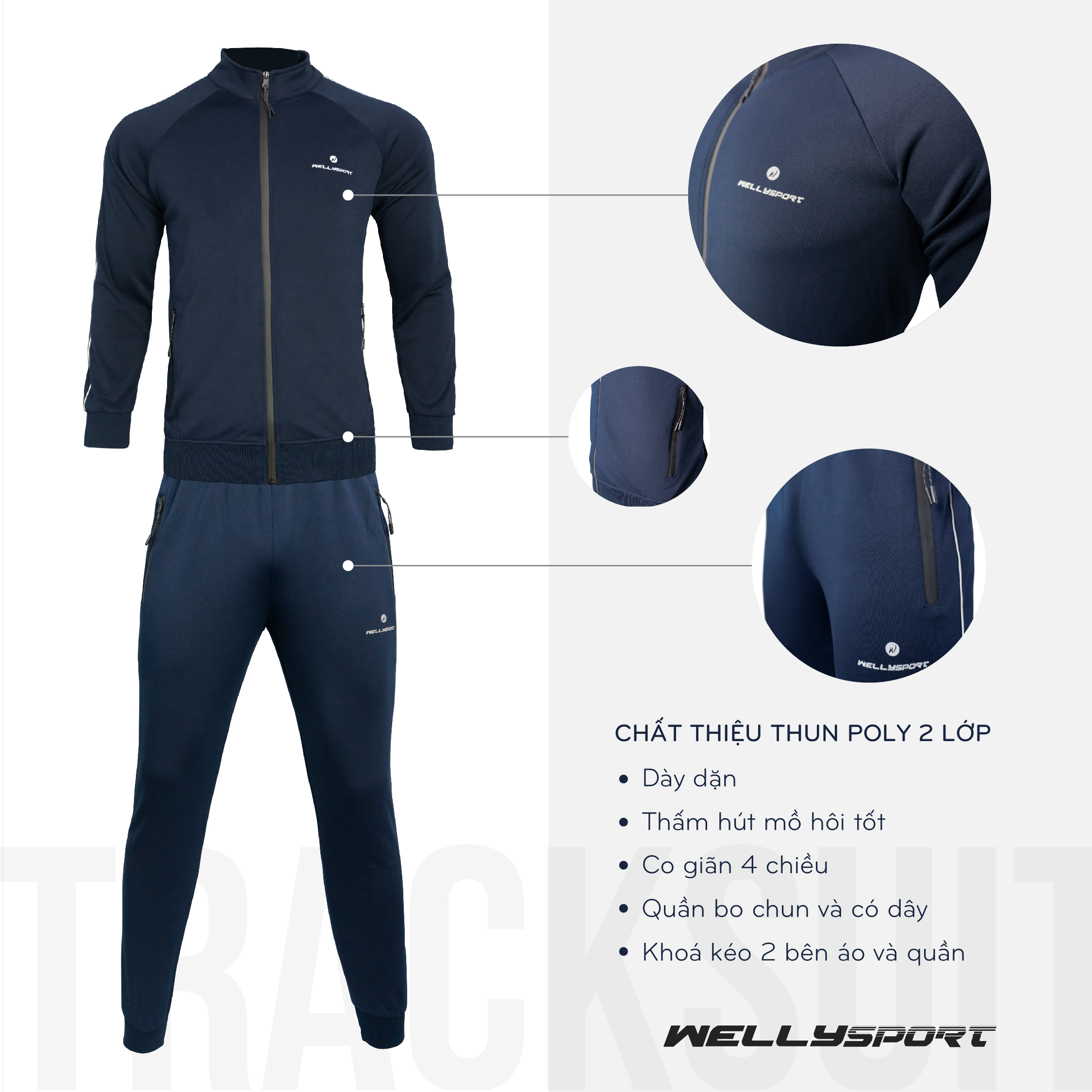 Bộ Đồ Thể Thao Nam, Welly Sport - Màu Xanh Đen, Mã BDN02