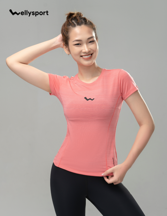 Áo Thun Nữ Cổ Tròn Logo, Welly Sport - Màu Hồng Salmon, Mã ANCTLG01