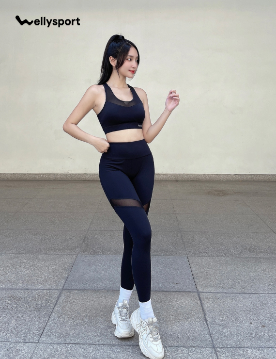Set Đồ Tập Yoga, Gym Nữ Phối Lưới, Màu Đen, Welly Sport, Mã BDPL02