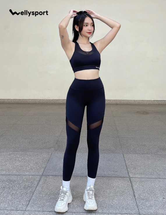 Set Đồ Tập Yoga, Gym Nữ Phối Lưới, Màu Đen, Welly Sport, Mã BDPL02