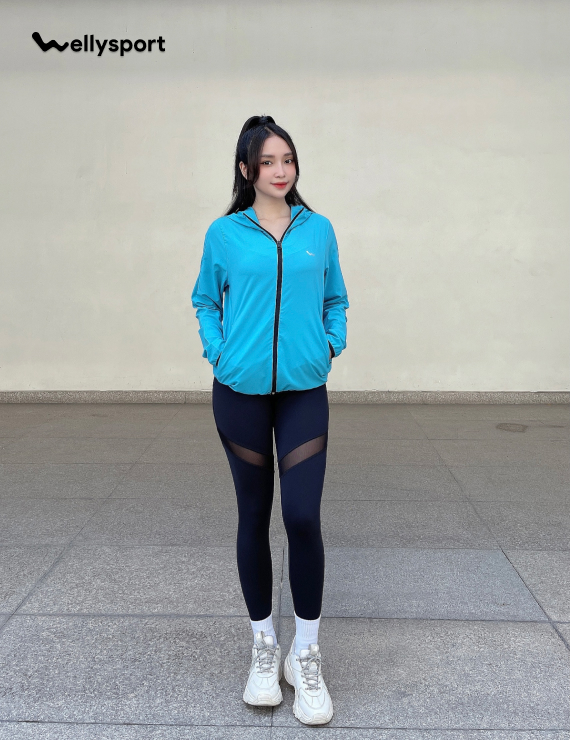 Áo Khoác Nữ Running Jacket Gió, Màu Xanh, Welly Sport, Mã AKN05