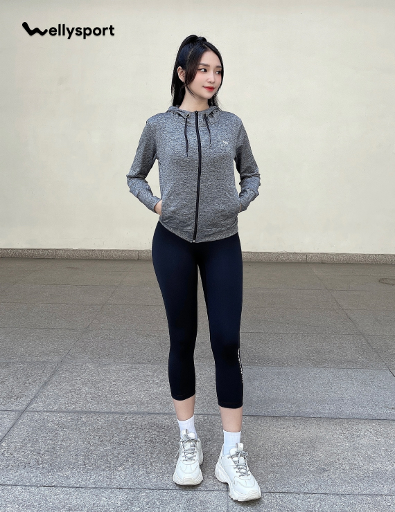 Quần Legging Nữ Lửng Tập Yoga, Gym Nữ, Màu Đen Logo Mới, Welly Sport, Mã QLN03