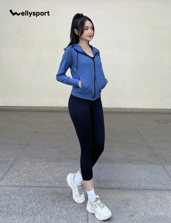 Áo Khoác Chống Nắng Nữ Running, Màu Xanh Dark Blue, Welly Sport, Mã AKN07