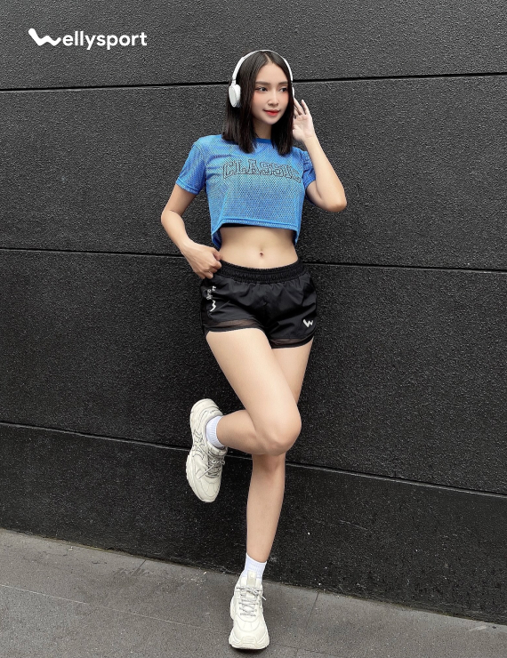 Áo Lưới Nữ Tập Gym, Yoga, Chạy Bộ, Welly Sport, Màu Xanh Dương, Welly Sport, Mã ALN04