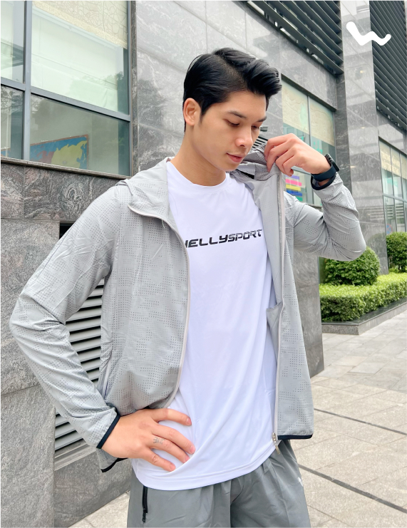 Áo Khoác Nam Running Jacket, Màu Xám Chấm, Welly Sport, Mã AKN02