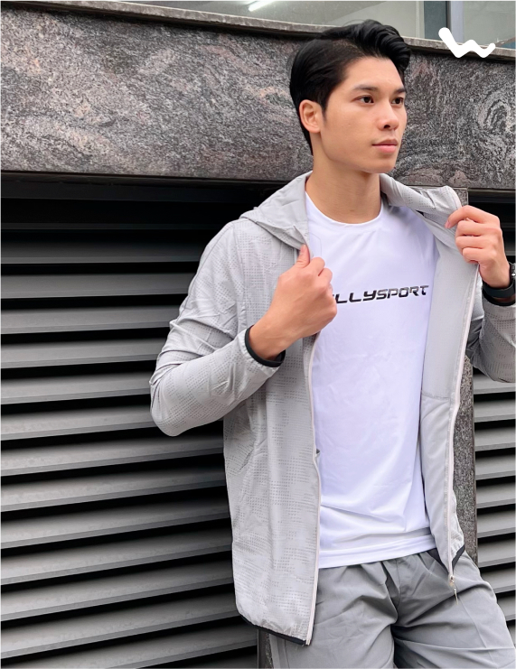 Áo Khoác Nam Running Jacket, Màu Xám Chấm, Welly Sport, Mã AKN02