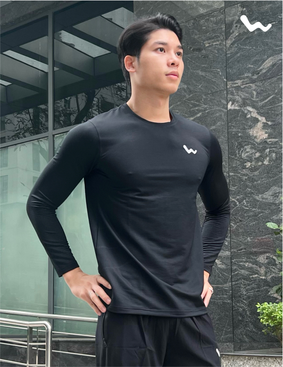 Áo Thun Nam Dài Tay, Màu Đen, Welly Sport, Mã NDT02