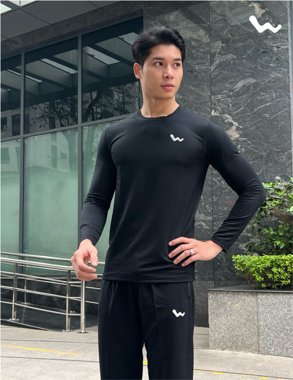 Áo Thun Nam Dài Tay, Màu Đen, Welly Sport, Mã NDT02