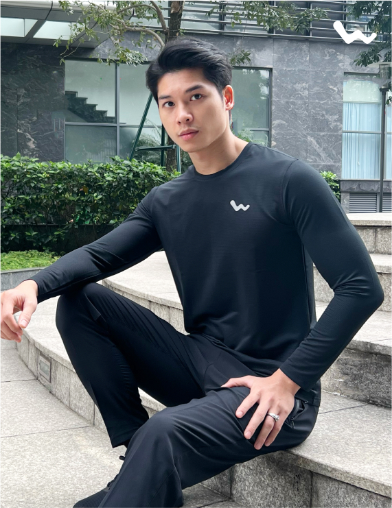 Áo Thun Nam Dài Tay, Màu Đen, Welly Sport, Mã NDT02