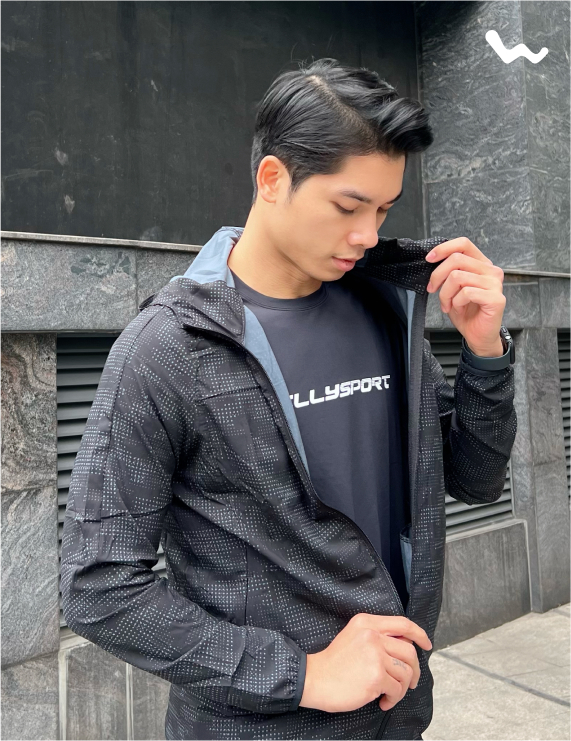 Áo Khoác Nam Running Jacket, Màu Đen Chấm, Welly Sport, Mã AKN01