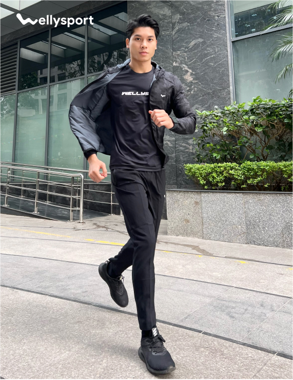 Áo Khoác Nam Running Jacket, Màu Đen Chấm, Welly Sport, Mã AKN01