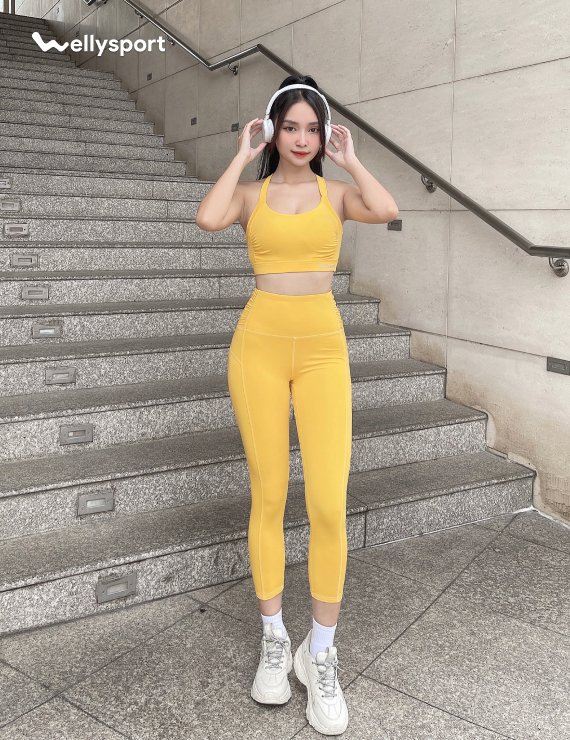 Bộ Đồ Tập Nữ Yoga, Gym Quần Lỡ, Màu Vàng, Welly Sport, Mã BTQL