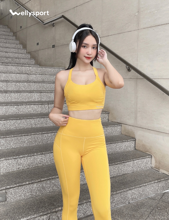 Bộ Đồ Tập Nữ Yoga, Gym Quần Lỡ, Màu Vàng, Welly Sport, Mã BTQL