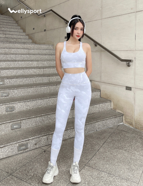 Set Đồ Tập Yoga, Gym Nữ, Màu Loang Trắng, Welly Sport, Mã BTN05