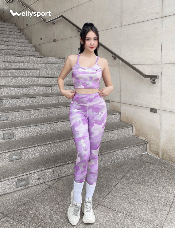 Set Đồ Tập Yoga Nữ Cạp Cao, Màu Tím Loang, Welly Sport, Mã SCC03