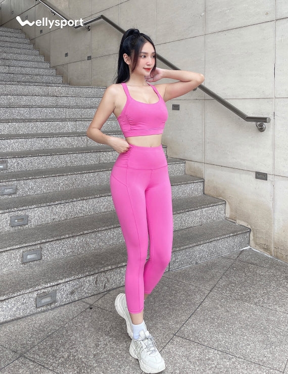 Bộ Đồ Tập Nữ Yoga, Gym Quần Lỡ, Màu Hồng Pink, Welly Sport, Mã BTQL02