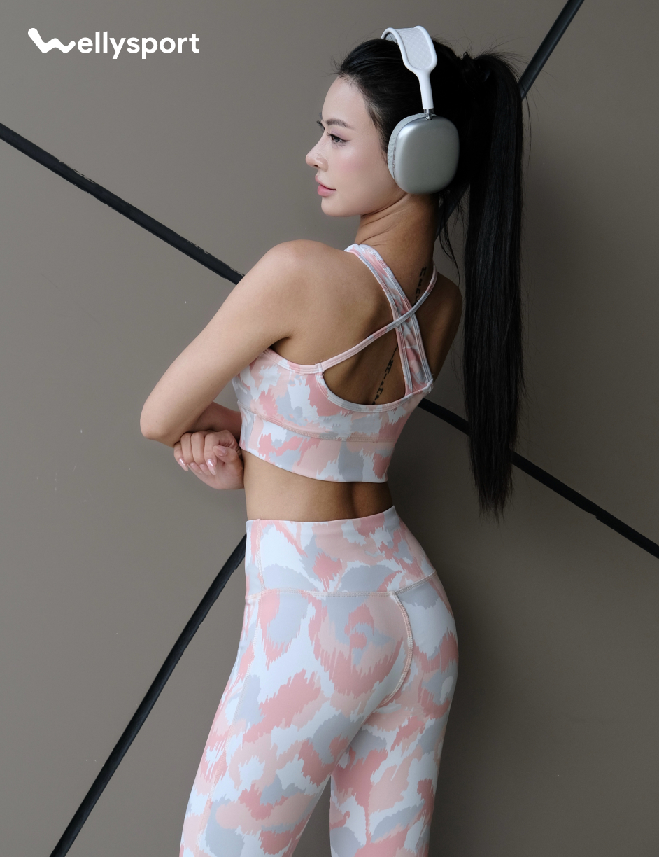 Set Đồ Tập Yoga, Gym Nữ, Màu Loang Cam, Welly Sport, Mã BTLC