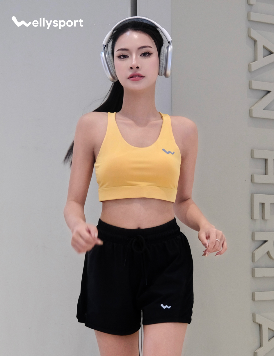 Quần Short Nữ Thể Thao Tập Gym, Chạy Bộ, Màu Đen New, Welly Sport, Mã QSND