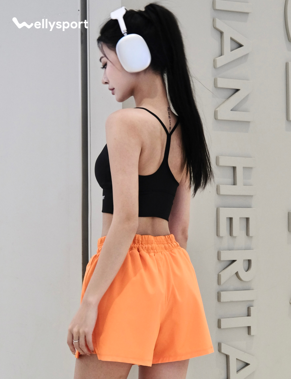 Quần Short Nữ Thể Thao Tập Gym, Chạy Bộ, Màu Cam, Welly Sport, Mã QSNC