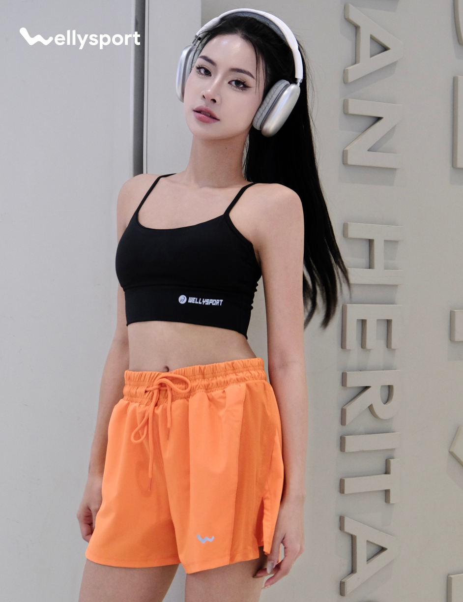 Quần Short Nữ Thể Thao Tập Gym, Chạy Bộ, Màu Cam, Welly Sport, Mã QSNC