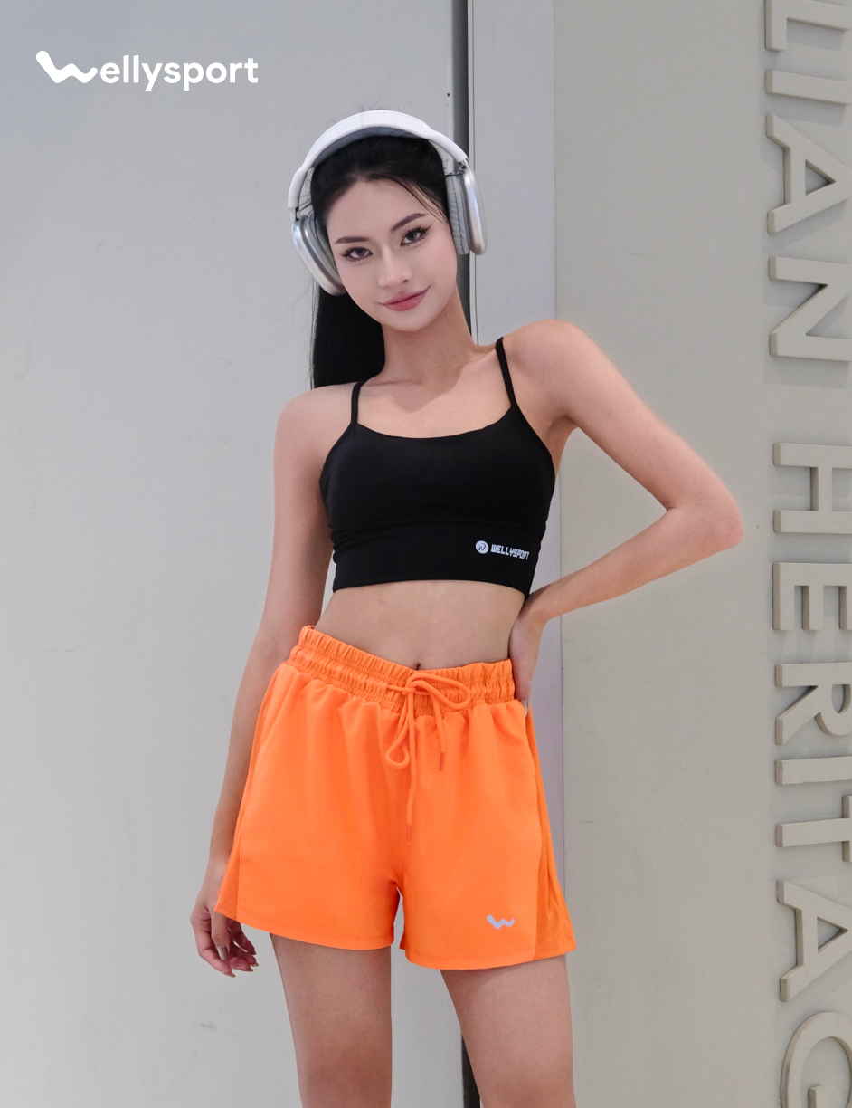 Quần Short Nữ Thể Thao Tập Gym, Chạy Bộ, Màu Cam, Welly Sport, Mã QSNC