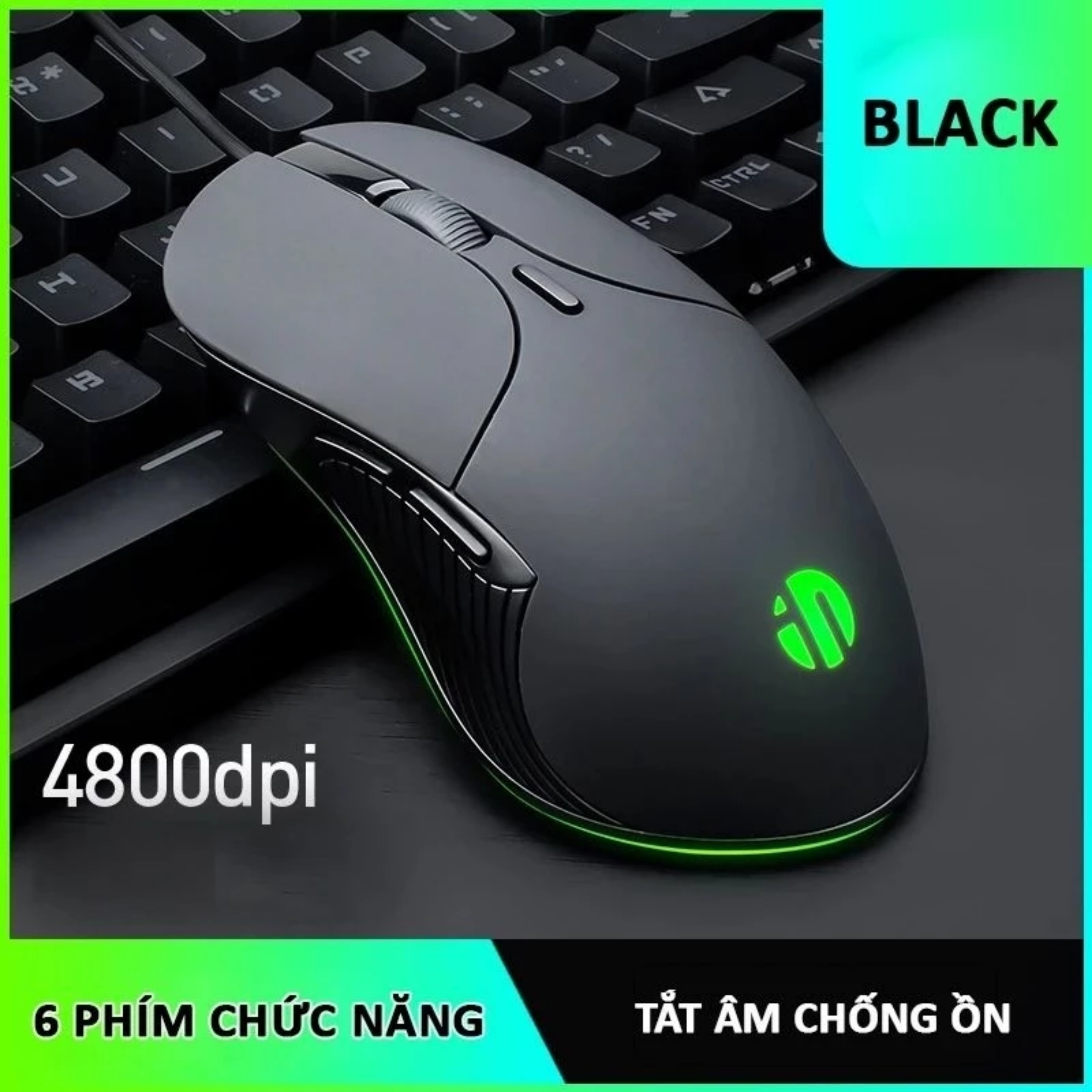 Chuột máy tính chơi game TEKKIN INPHIC PB1 bản có dây DPI 3600 thiết kế công thái học phù hợp cả gaming và làm việc