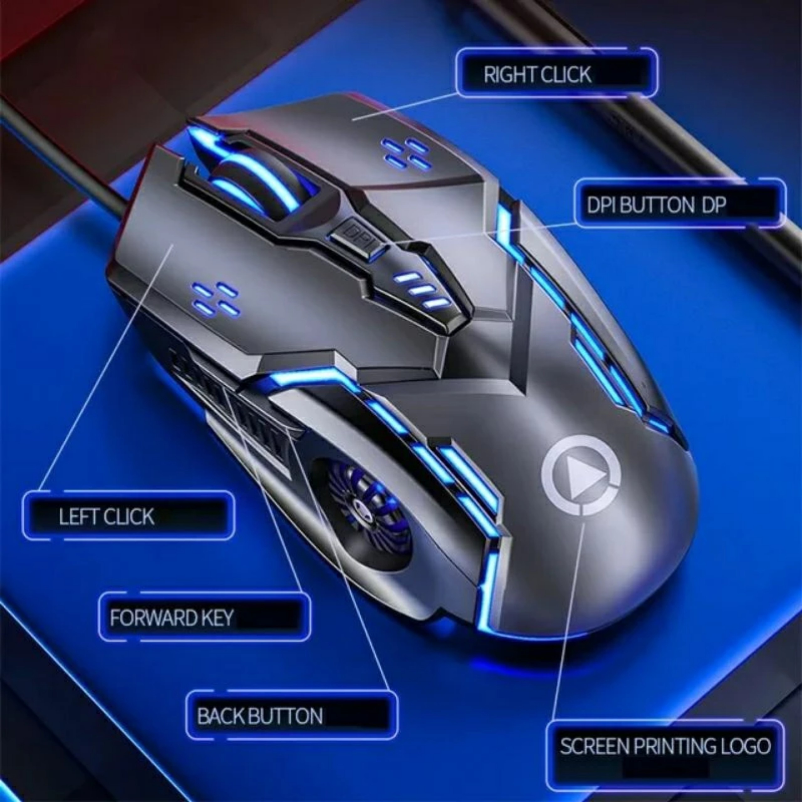 Chuột Gaming Máy Tính TEKKIN V5 PRO LED đổi màu Có Dây màu cực đẹp chuyên game, chỉnh được dpi