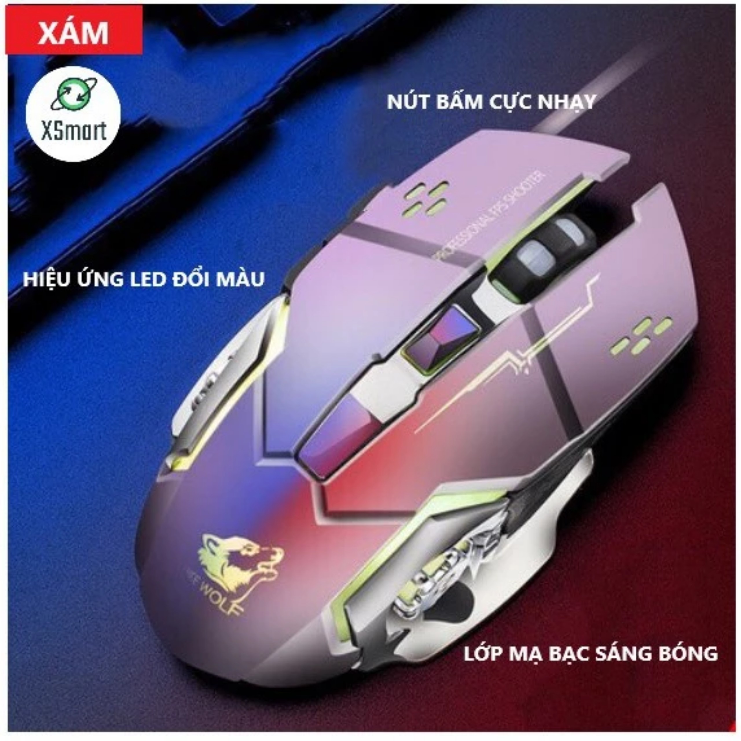 Chuột Gaming Máy Tính TEKKIN V5 PRO LED đổi màu Có Dây màu cực đẹp chuyên game, chỉnh được dpi