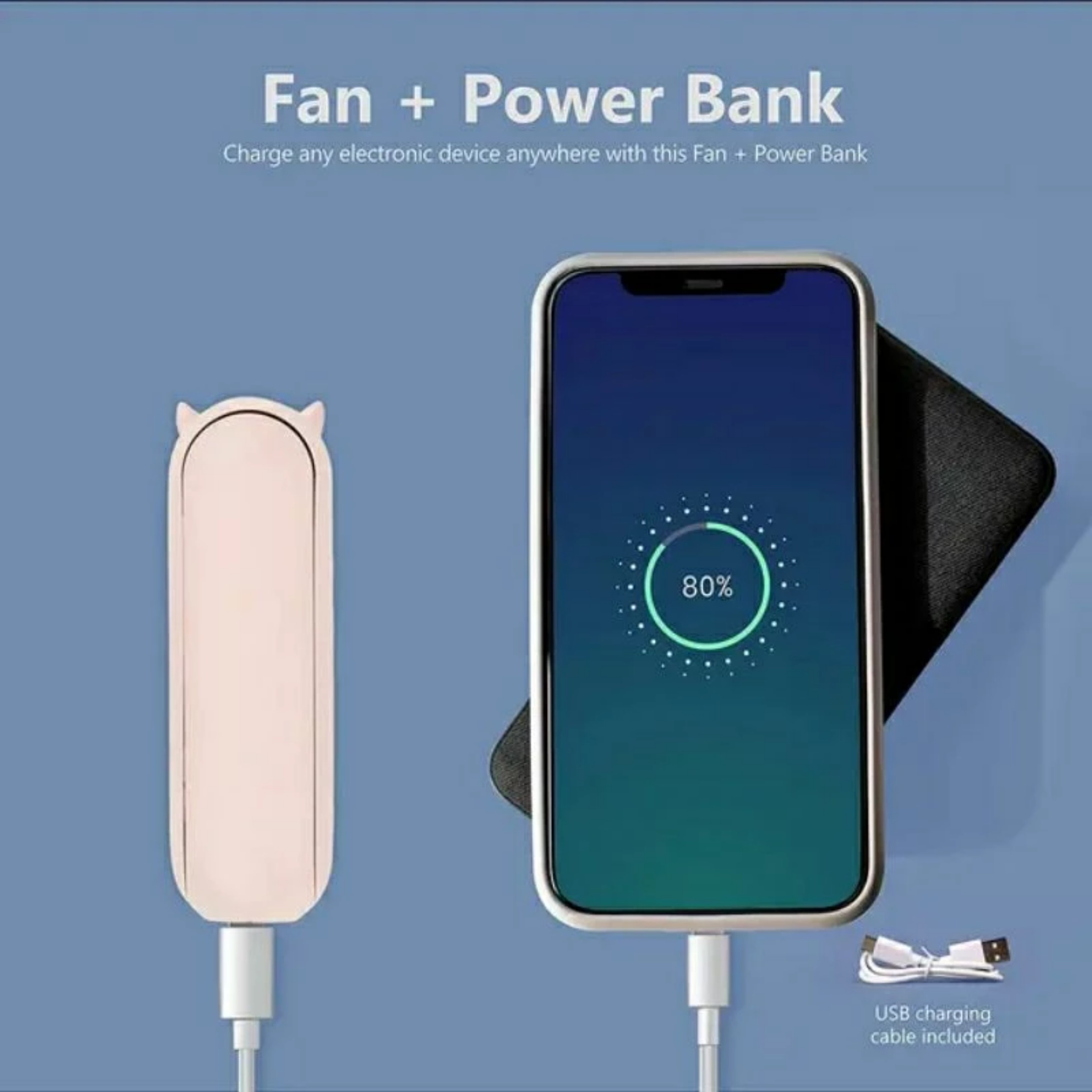 Quạt mini cầm tay TEKKIN TI-218 pin 2000mah 3 tốc độ gió kiêm dự phòng, gập gọn bỏ túi