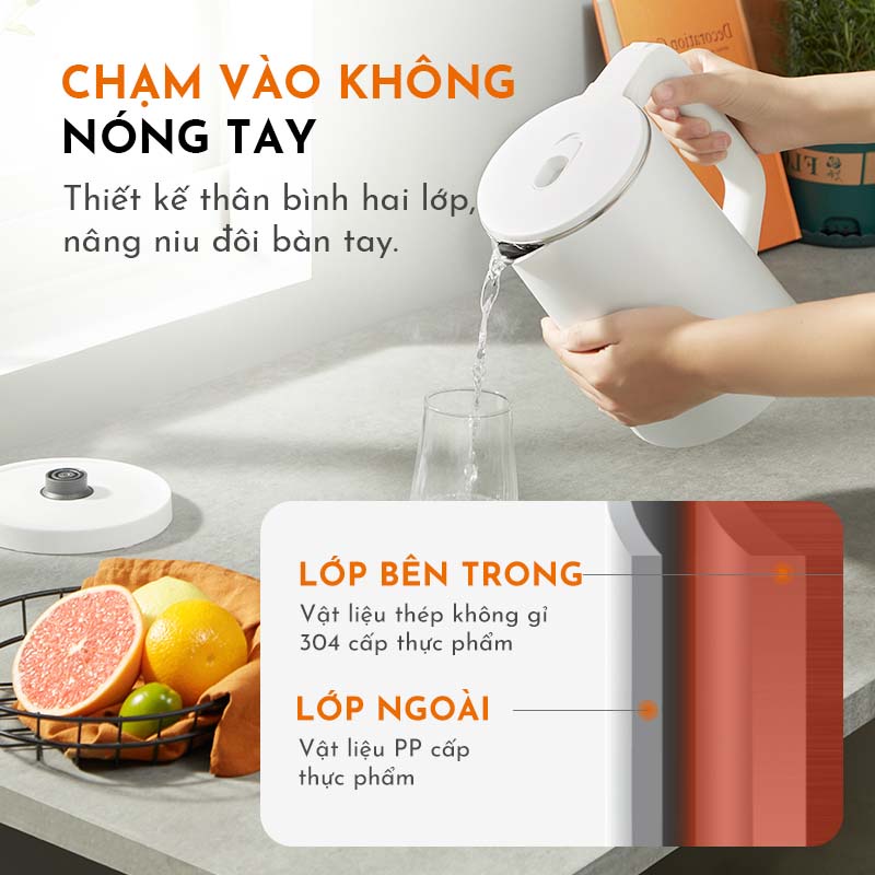 Bình đun siêu tốc TEKKIN 1.8L công suất 1500W bảo hành 12 tháng