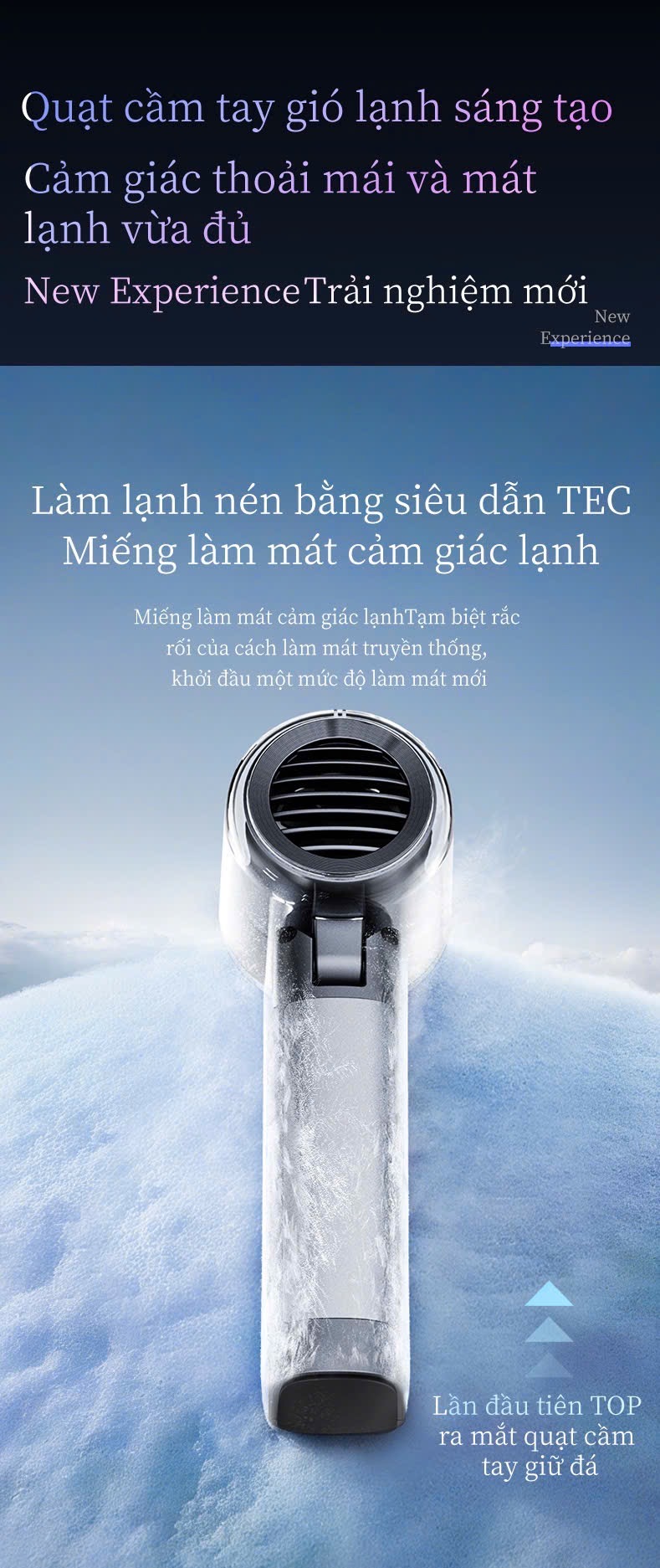 Quạt Điện Mini Cầm Tay Sò Lạnh Thân Quạt Làm Lạnh Lòng Bàn Tay TEKKIN F568 pin 4500mah dùng 10h LCD hiển thị pin